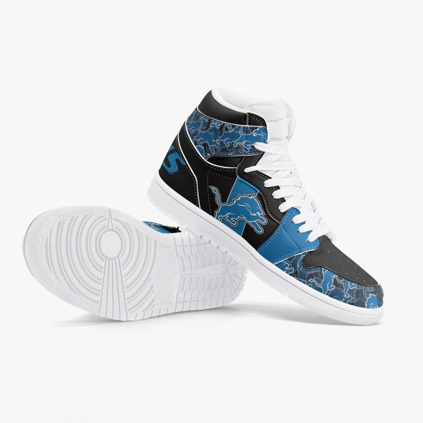 NFL Playoff Collection - Detroit Lions - Black Leather Sneakers