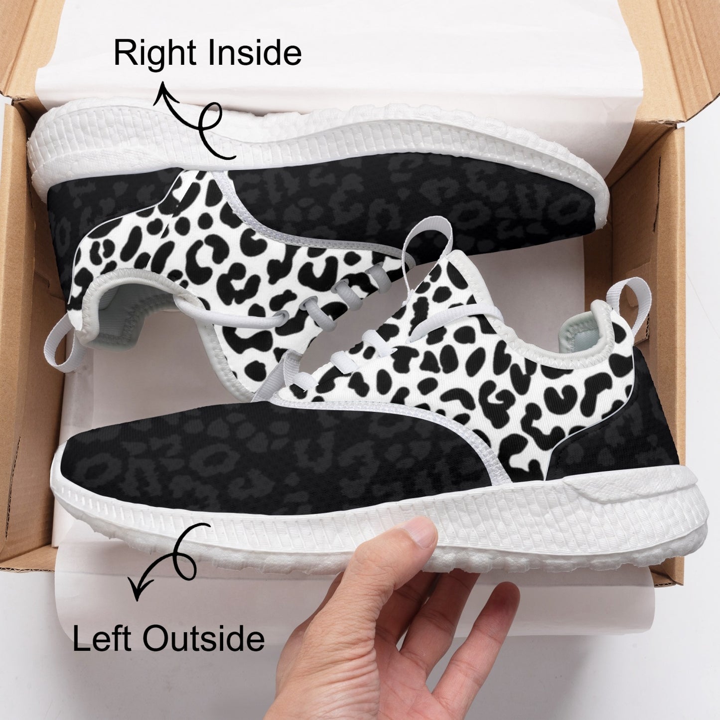 SPORTY MOB WIFE - White / Black Leopard print - Casual Mesh Sports Sneakers