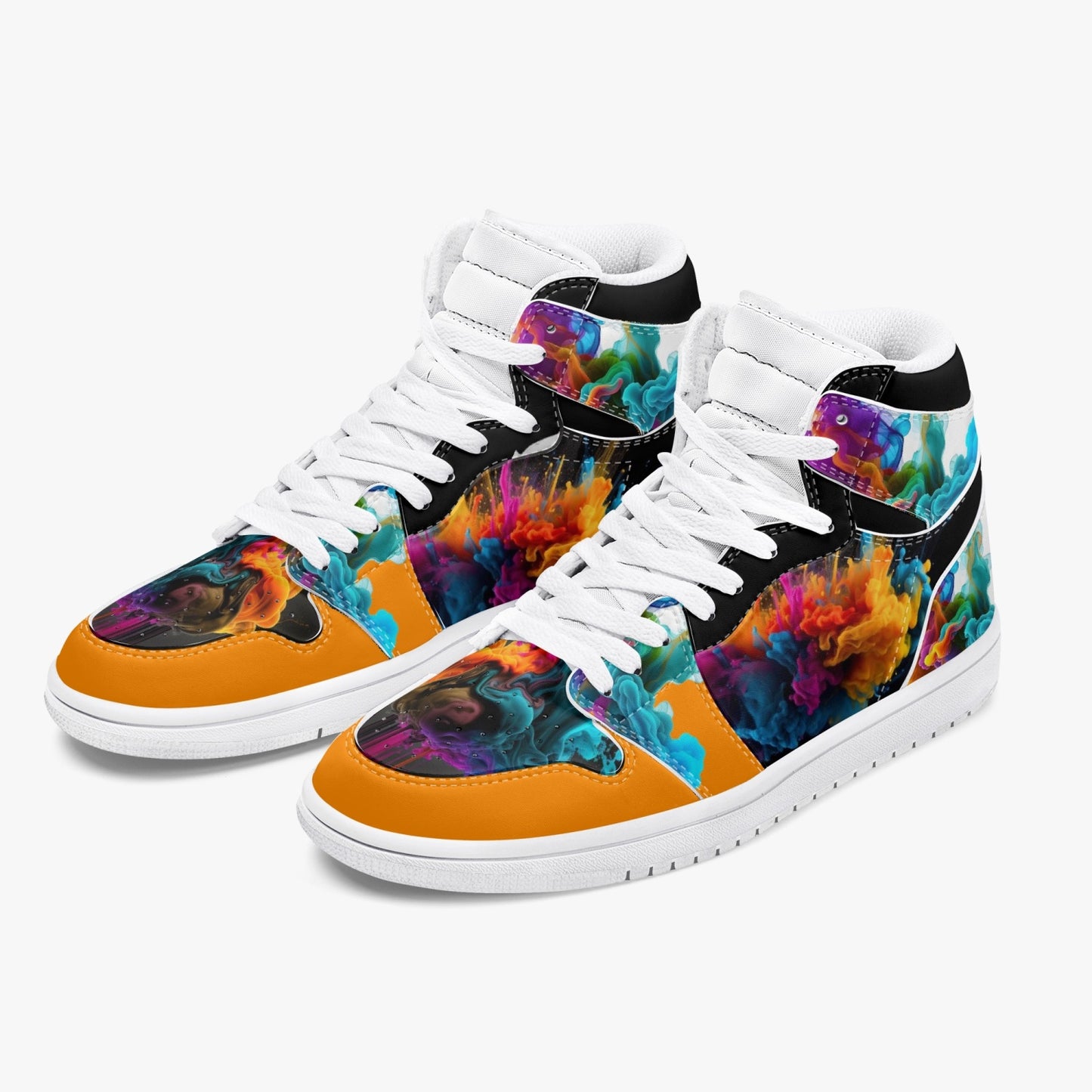 Colorful Smokes - High-Top Leather Sneakers - White