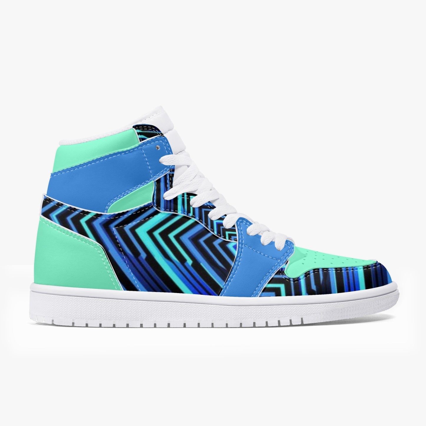 80's Retro - High-Top Leather Sneakers - Blue / White Sole