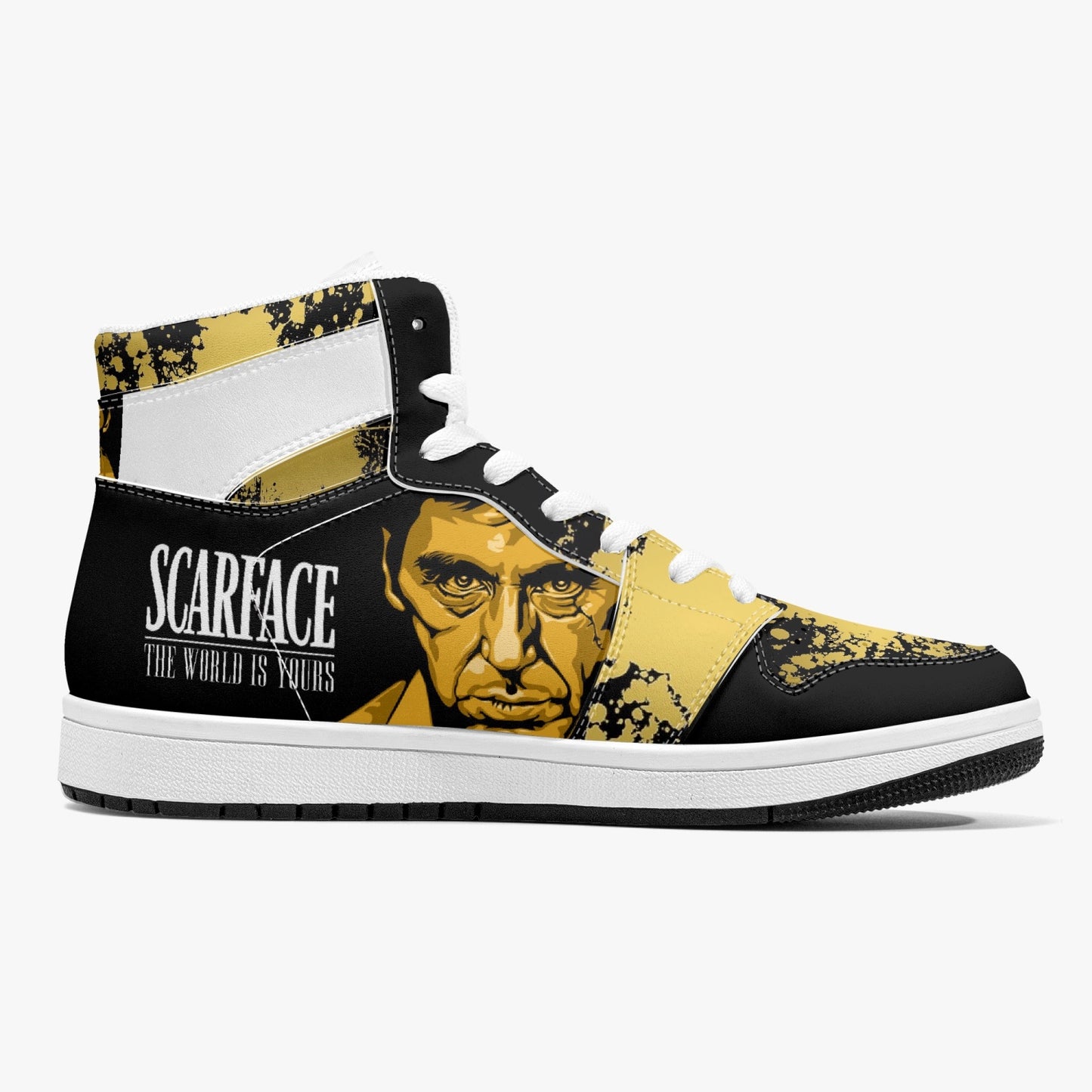 Scarface Golds -  High-Top Leather Sneakers - White / Black