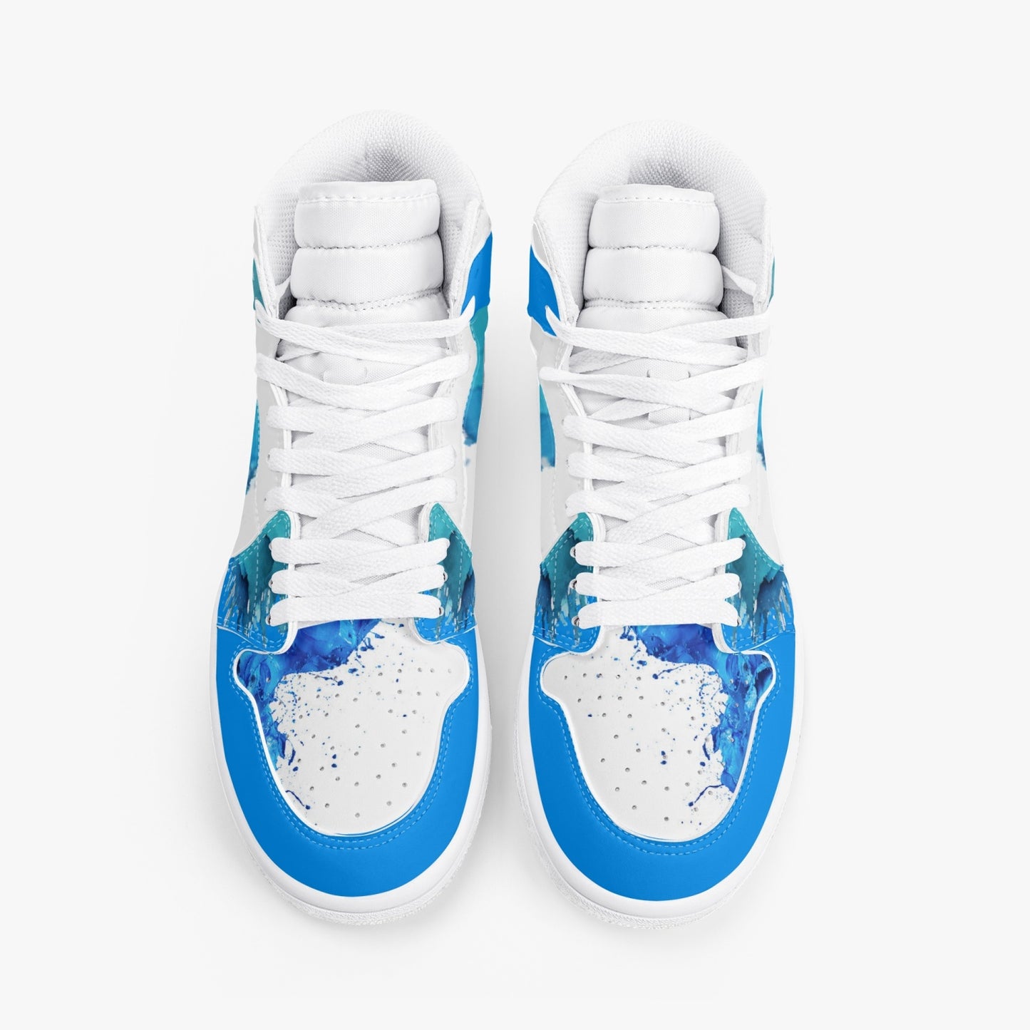 Blue Visions -  High-Top Leather Sneakers - White