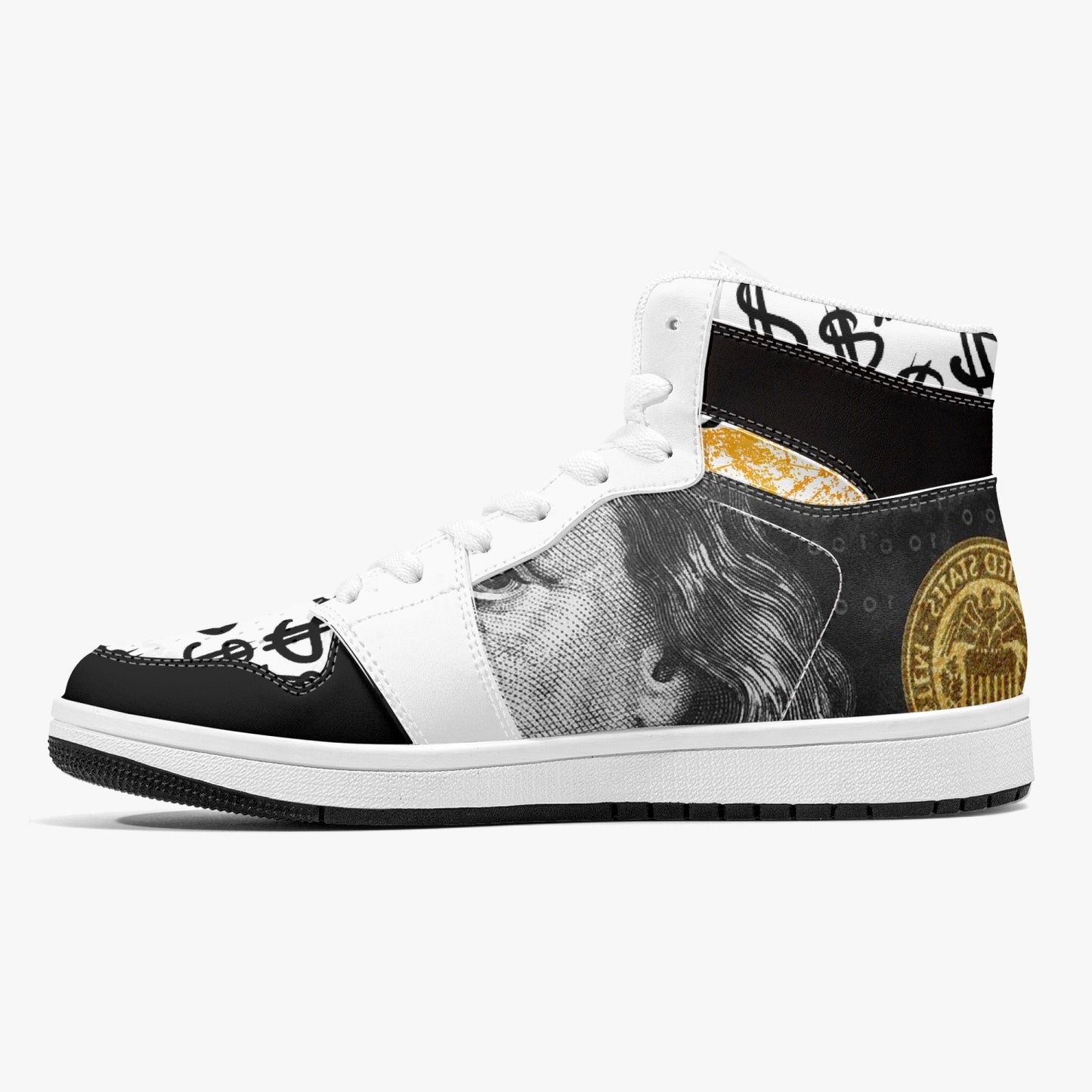 Black / Gold Dollars - High-Top Leather Sneakers - White / Black Sole