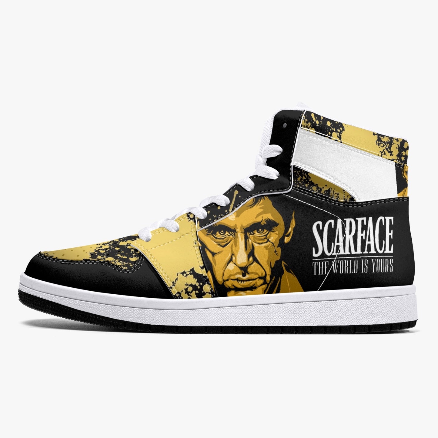 Scarface Golds -  High-Top Leather Sneakers - White / Black