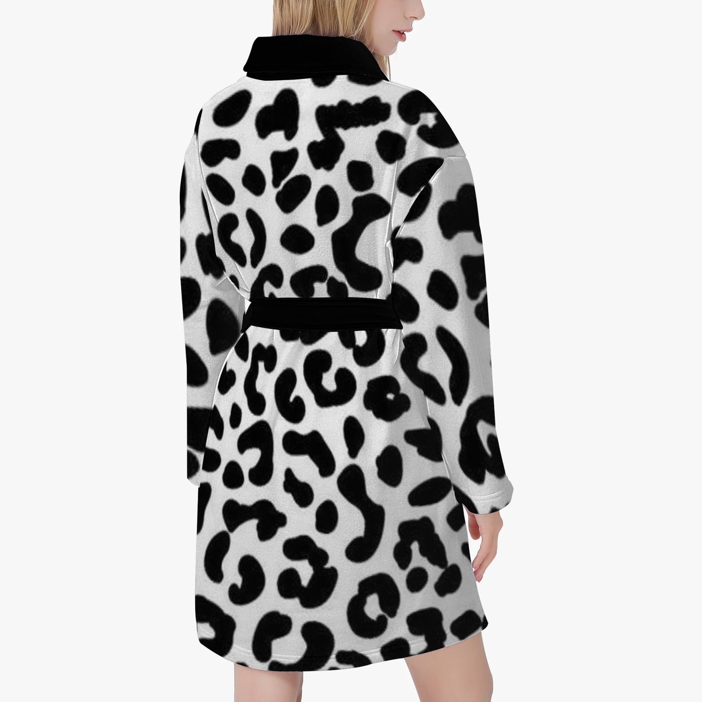 SPORTY MOB WIFE - Black Leopard print - White Women's Loose-fitting Bathrobe