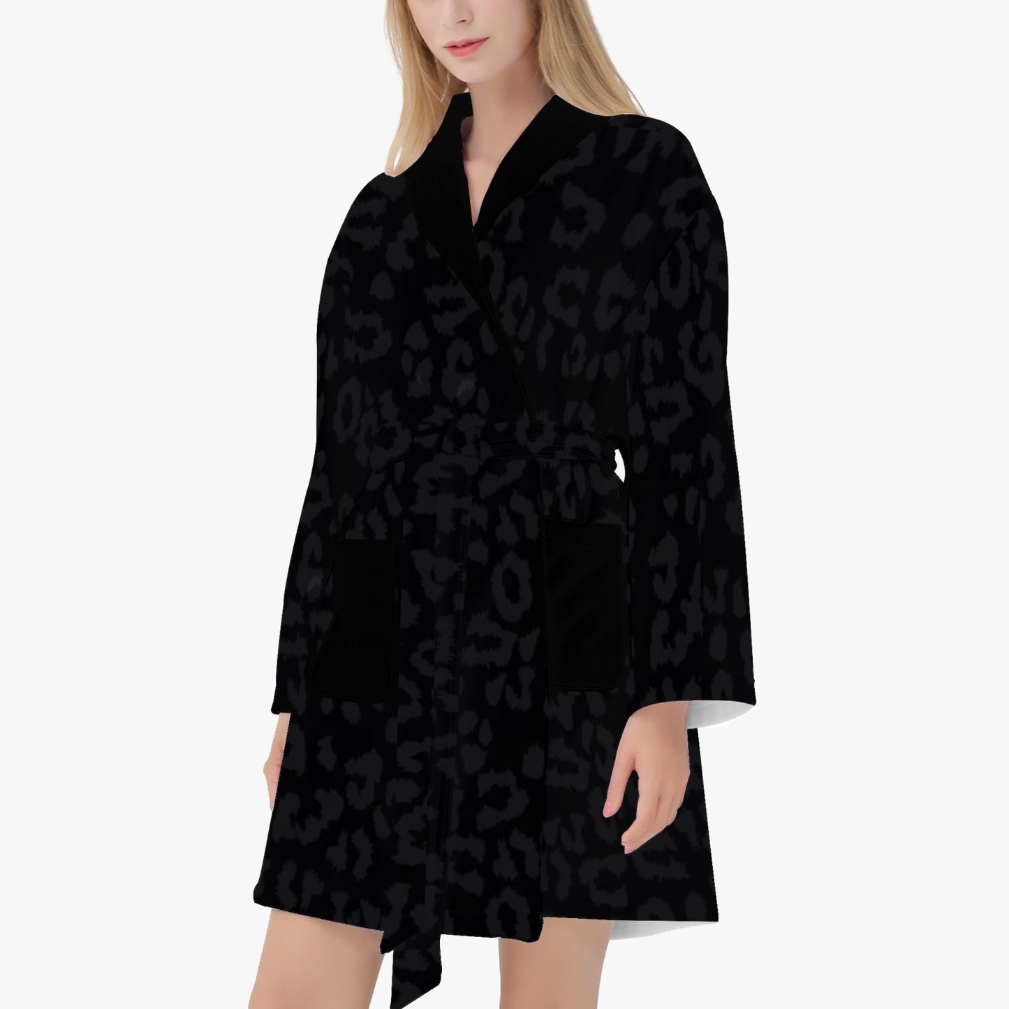 SPORTY MOB WIFE - Black Leopard print - Women's Loose-fitting Bathrobe